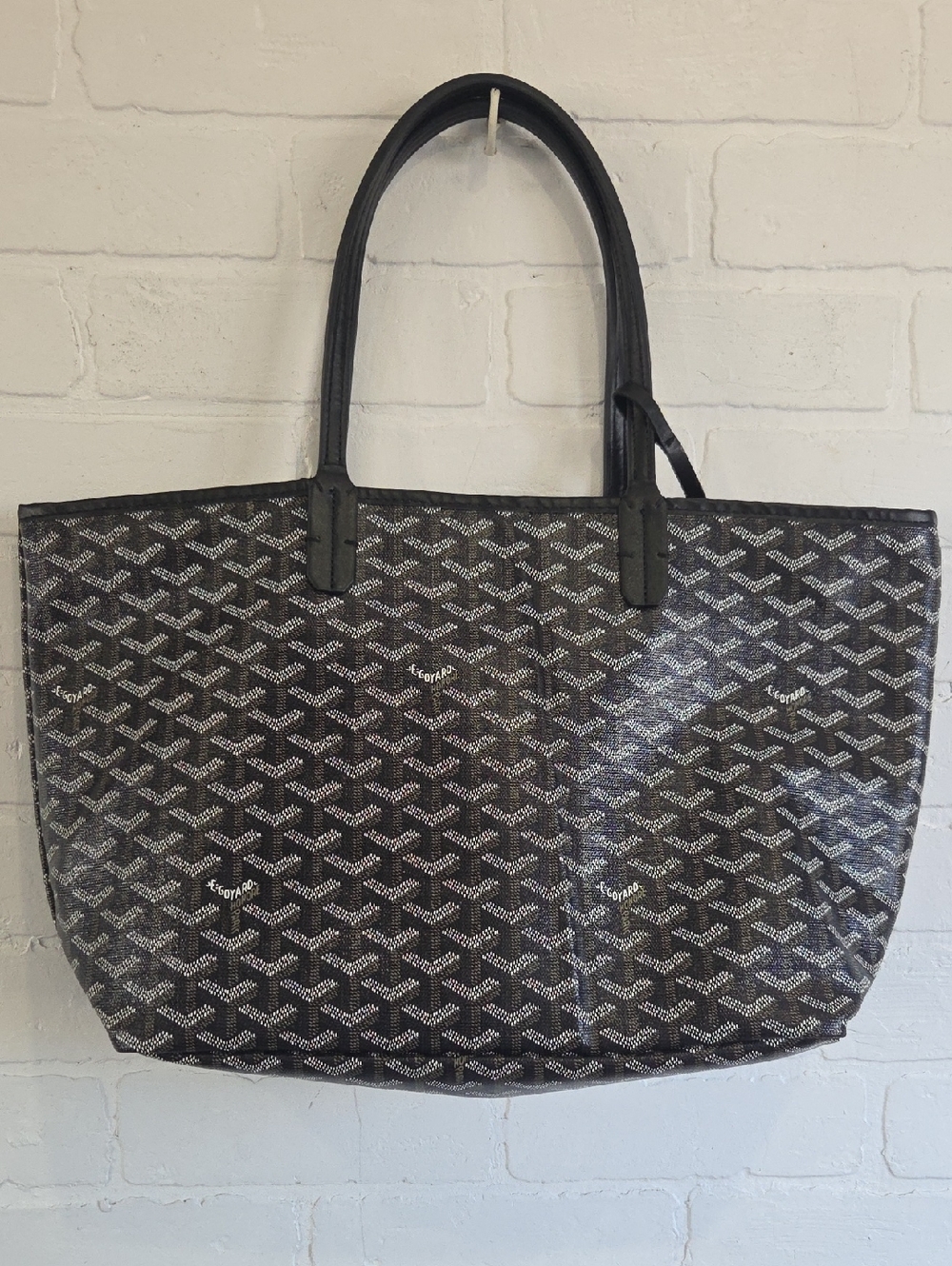 Black Patterned Tote with Top Handles